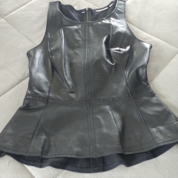 Nordstrom Halogen Black Leather Peplum Top XS - Picture 9 of 11